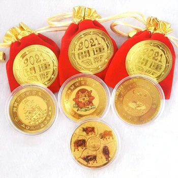 2021 Metais Jautis Progines Monetas, Laimingas Kinijos Suvenyrų Kolekcines Monetos