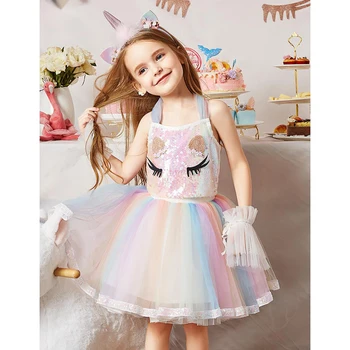 2021 Vaikai Suknelė Mergaitėms Vaikų Gimtadienio Veiklos Suknelės Vaivorykštė Vienaragis Vestido Gėlių Mergaičių Vestuvinė Suknelė