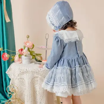 3PCS ispanijos Kūdikių Dress Mergaitė Royal Princess Kamuolys Suknelė Mergaitėms Gimtadienio Suknelės Kūdikių Drabužius Vaikams Boutique Drabužių A979