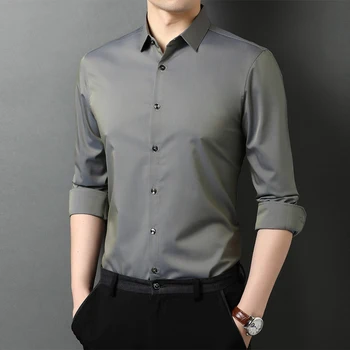 Aukštos kokybės 2021 naują pavasario ir rudens atvartas marškinėliai mados vyrų gryna spalva verslo ilgomis rankovėmis marškinėliai zde1764