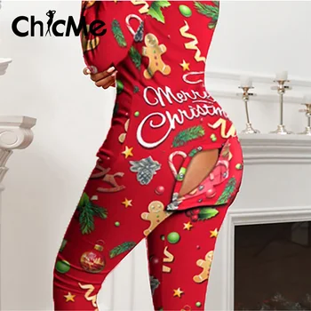 Chicme Kalėdų Dovana Moterims Atsitiktinis Pledas Funkcinės Sagomis Atvartu Suaugusiųjų Pižama Jumpsuit Ponios Homewear