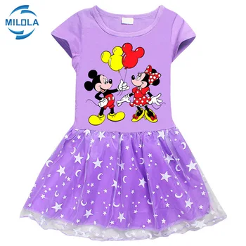 Disney Mickey Minnie Mouse Merginos Atsitiktinis Suknelė Vasarą Vaikai Princesė Dress Kūdikių Animacinių filmų Vaikams Childresn Drabužius 2-14 Metų
