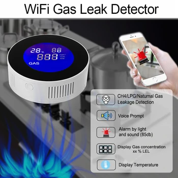 HIMOJO Tuya Wifi Smart Gamtinių Dujų Signalizacijos Jutiklis Su temperatūros funkcija Degių Dujų Nuotėkio Detektorius LCD Ekranas Smart Gyvenimo App