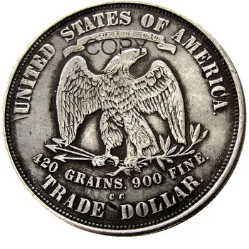 JAV Monetų Prekybos Dolerio 1874 - PSCC kopijuoti Monetas, Sidabro Padengtą