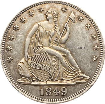 Jungtinių Amerikos valstijų 1849 m. JAV, Laisvės ½ Doleris Sėdi Laisvės Nr. Šūkis Pusę JAV Dolerio Cupronickel Sidabro Padengtą Kopijuoti Monetas