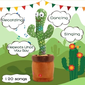 Kaktusas Pliušinis Žaislas Dainavimo 120Songs anglų rusų ispanų Šokių Sukimo Šviesos Įrašymo Mokymasis Kalbėti Pliušinis Žaislas