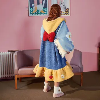 Kawaii Disney Pižamą Moterys Patenka Ančiukas Donaldas Koralų Vilnos Tirštėti Homewear Sniegas-Baltas Lankas Ilgomis Rankovėmis Atsitiktinis Pižama Drabužiai