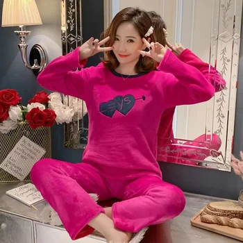 Nauja Rudens Žiemos Flanelė Šiltas Moterų Pižama Nustatyti Korėjos Mielas Pajama Mados Pijama Mujer Namų Audiniu Pižamos Moterims Sleepwear