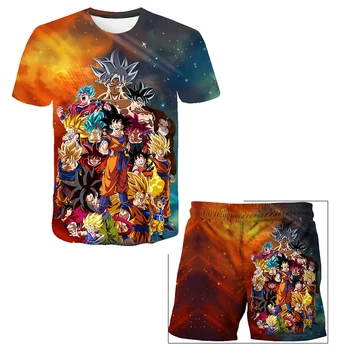Paplūdimio Šortai Vedžitas Tshirts Šortai Rinkiniai Anime Dragon-Ball Marškinėliai Berniukams Drabužių Mergaičių Šortai Vaikams Drabužių Rinkinius, nuo 4 iki 14 Y