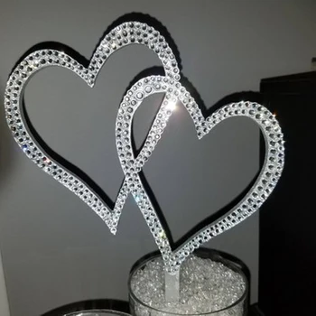 Puošnus sidabro kristalų susipynę širdies formos vestuvių tortas topper 6