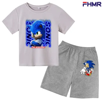 Sonic berniuko T-shirt + Sporto Šortai Nustatyti 2021 populiariausių naujų vasaros aukštos kokybės medvilnės marškinėlius sporto važiavimo nustatyti mergaitė Animaciją