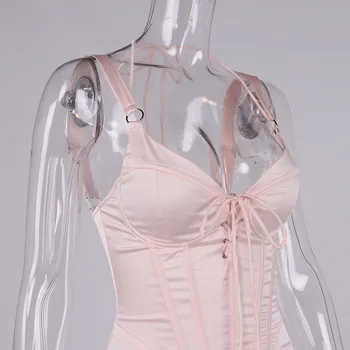 Aukštos Kokybės Satino Bodycon Suknelė Moterims 2021 Naujų Kaulų V Kaklo Pink House Cb Suknelė Seksualus Įžymybė Vakarą, Naktinis Klubas Suknelės