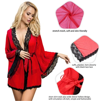 Erotinis Moterų Sleepwear Perspektyvos Seksualus Chalatas moteriškas apatinis Trikotažas, Mezgimas Nėriniai naktiniai drabužiai Nuostabi Panele Akių Kimono Homewear RS80947